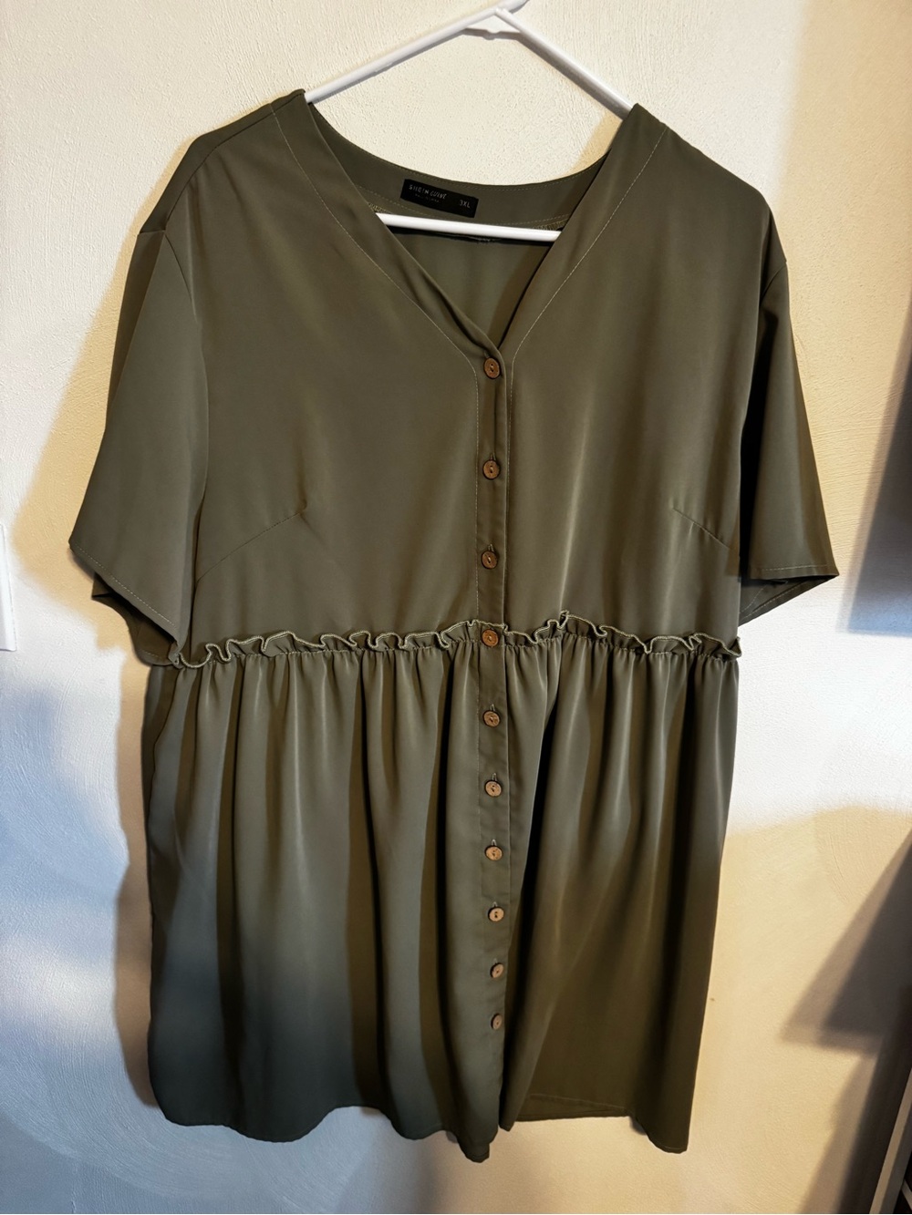 SHEIN Olive Green Button-Front Midi Dress